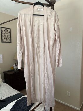 Mod Ref Long Open-Front Duster Cardigan in Light Blush